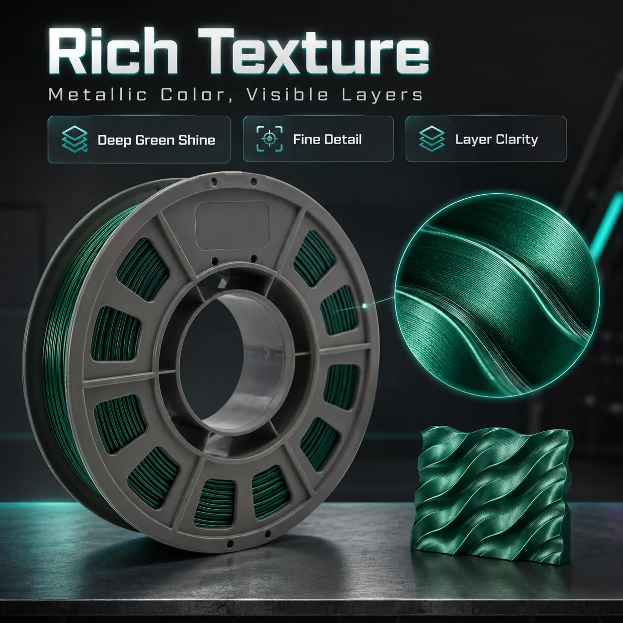 Metallic Emerald Green PETG 3D Printer Filament, 300g (0.66 lbs) Mini Test Spool 1.75mm ±0.02mm, Low Shrinkage, No Stringing, Ideal for Color Testing & Small DIY Models