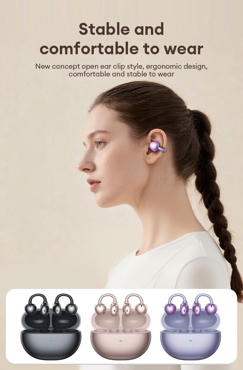 AOC ACD2544 Clip-On Wireless Headphones with 2025 Bluetooth 6.0 for Faster, Stable Connection & Low Power Use, Panoramic Stereo Sound, HD Audio, Ergonomic Design, Comfortable Fit, Life-Level Waterproof & Sweatproof Multifunctional Earbuds Electronic