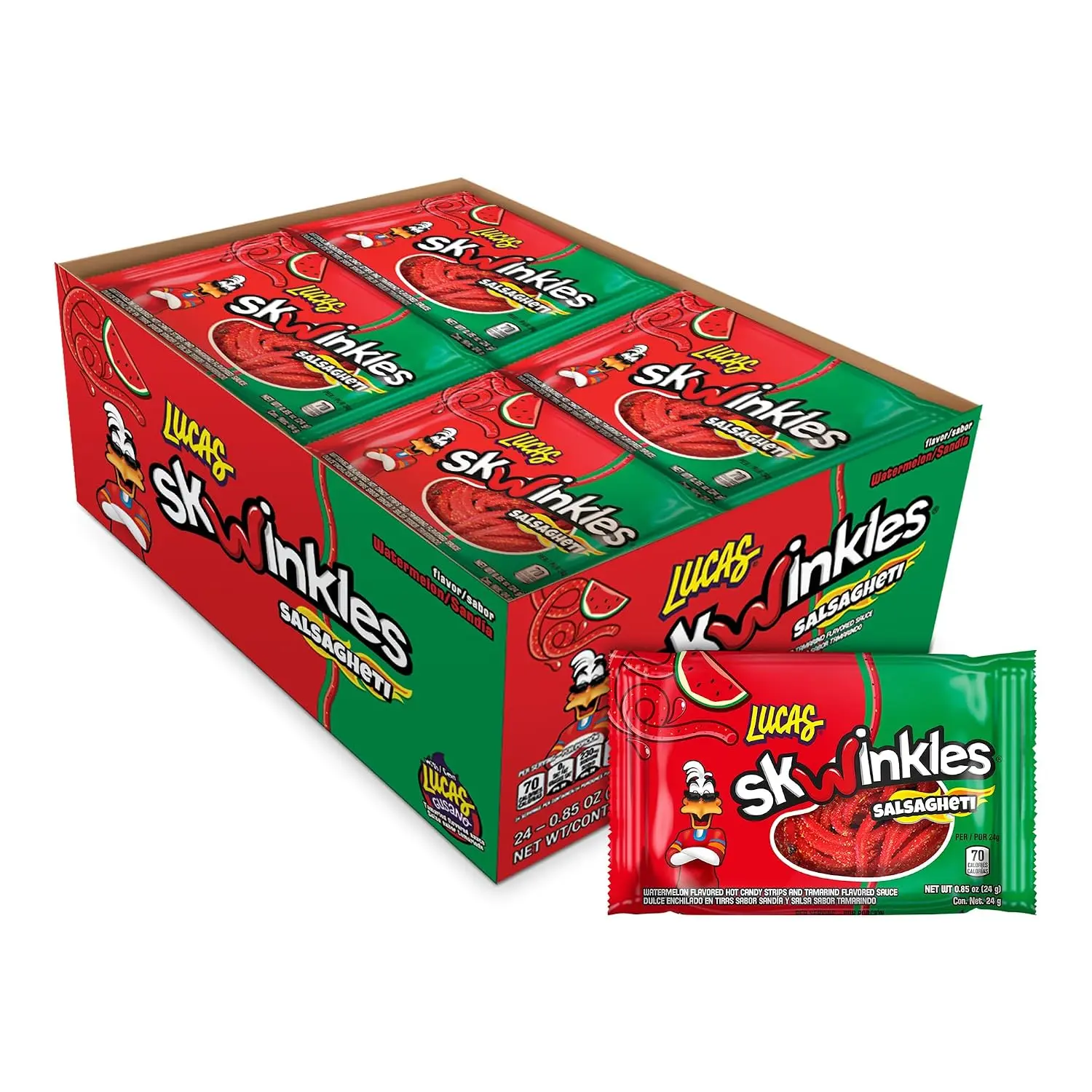 Salsagheti Watermelon Flavored Sweet & Hot Candy Strips and Tamarind Flavored Sauce, 0.84 oz - 12 Pieces Pack for Treats, Snack, Parties, Piñatas