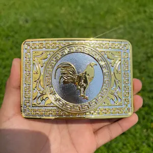 Gold Silver Gallo Rooster Western Cowboy Belt Buckle Greek Key Style