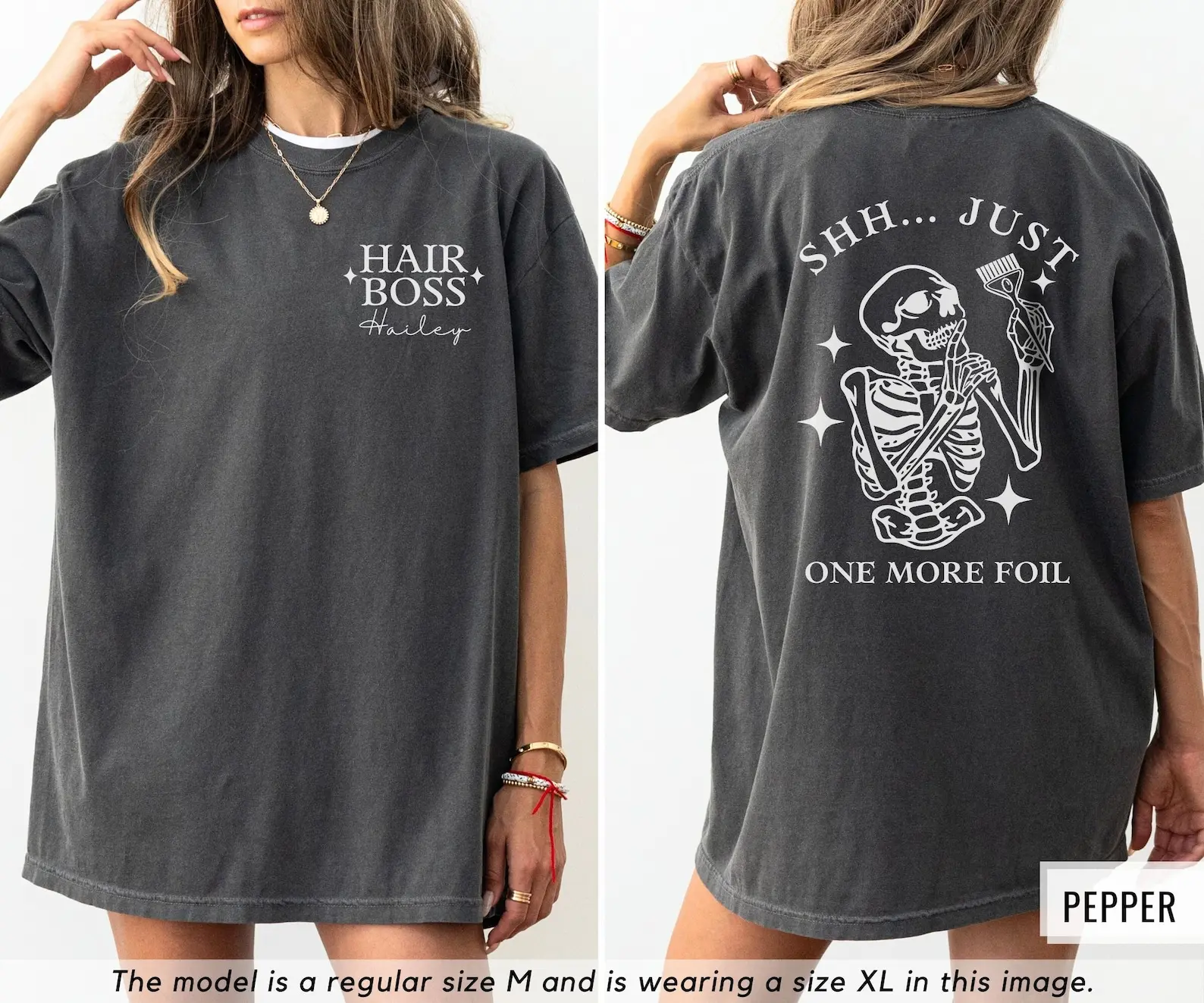 Hailey Lady's Round Neck Custom Hairstylist Top - Funny Hair Boss Tee, Hairdresser Gift, Comfortable Fabric, Flattering Fit