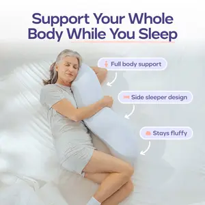 Mellow Sleep | BodyAlign Pillow - Full Body Ergonomic Support Pillow for Back, Belly, Hips & Legs, Cooling Side Sleeper Pillow for Pregnancy, Maternity & Body Pain Relief