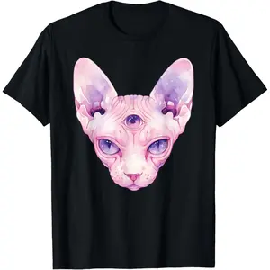 Cotton Streetwear Graphic Tees Casual Round Neck Shortsleeve Fashion Sphynx Cat Pastel Goth Y2K Punk Aesthetic Cat Lovers T-Shirt