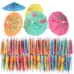 [1000 Pcs]  Drink Umbrella Picks Toothpicks - Colorful Paper Toothpicks  Umbrellas for Luau Parasols Hawaiian Tiki Party Decorations