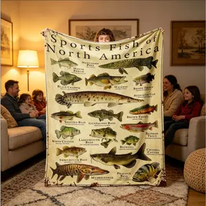 Fish Pattern Flannel Blanket Soft Cozy Warm Throw, Lightweight All-Season Nap Blanket for Bed Sofa, Travel, Office, Camping, Air-conditioned Room, Gift for Christmas Home Decor #GlobalPicks adult children's blankets