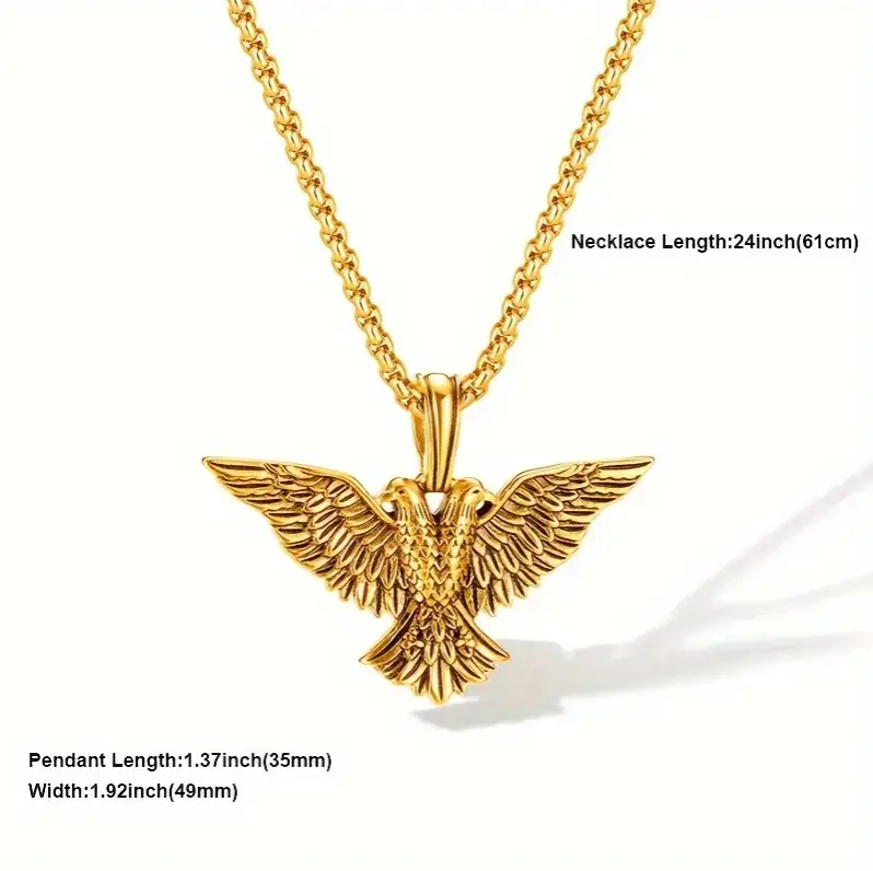 Men's Funky Stainless Steel Pendant Necklace With Two-Headed Eagle Design affordable trendy gold