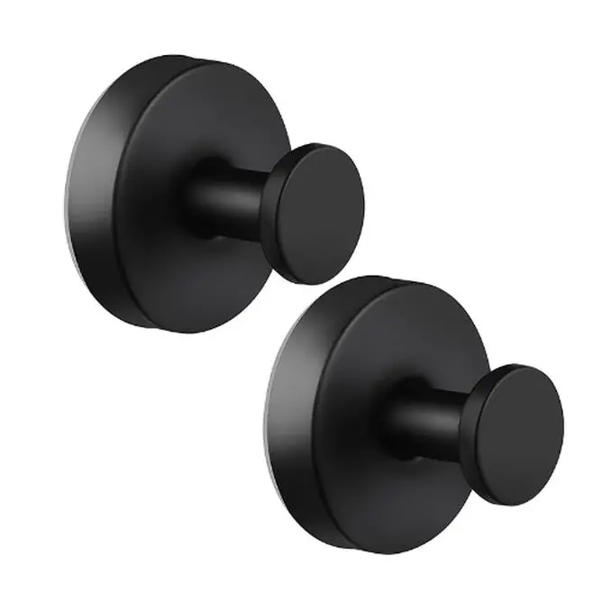 No-Drilling Self-Adhesive Coat Hooks, Rustproof Matte Black Round Robe Hangers, Strong Load-Bearing Wall-Mount Home Organiser with Funny Mirror Stickers