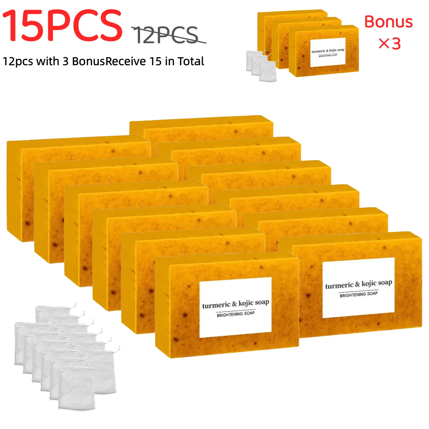 Lemon Turmeric & Kojic Acid Foaming Cleansing Soap Bar, Exfoliate Restore & Boost Skin Radiance, Acne‑Fighting Daily Facial & Body Wash Cleanser, Include Soap Saver Mesh Bags, Unisex Skincare Gift for Men Women, Christmas Holiday Present
