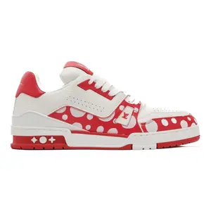Louis Vuitton x Yayoi Kusama LV Trainer Low Sneaker, Men's Casual Footwear, White and Red Shoe