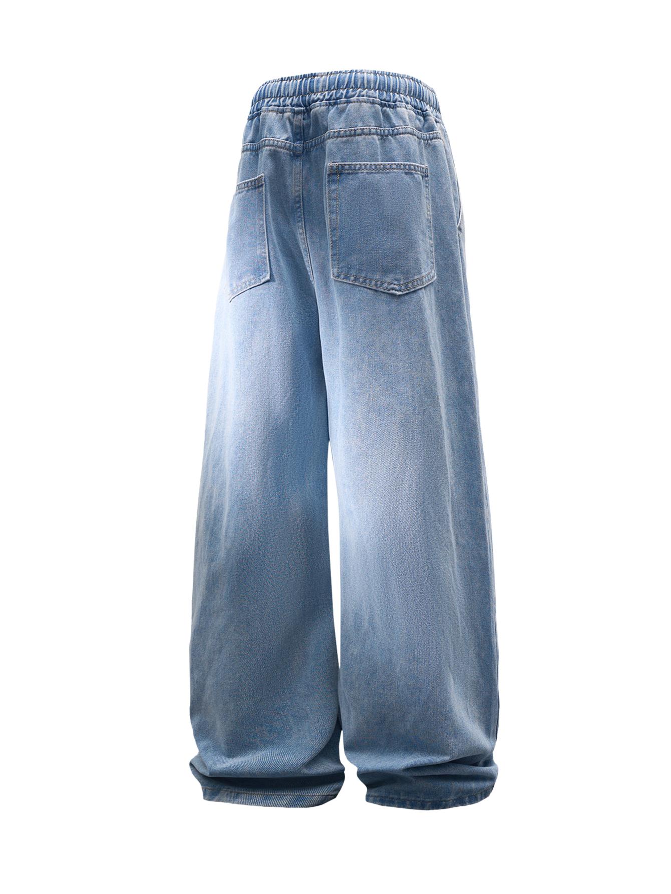 CCCMAI Men’s Vintage Loose Jeans Black Smoke Gray Blue Versatile Fashion Loose Jeans Menswear Streetwear Denim Pants Trouser Plain Pocket