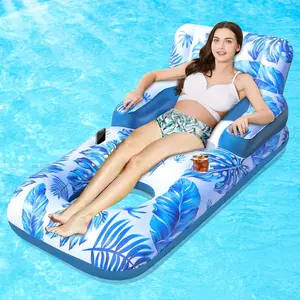 Pool Floats Adult, Pool Floaties with Cup Holder and Phone Holder, Pool Lounger Float with Headrest, Backrest and Footrest, 65" Thicken PVC Inflatable Pool Float for Adult Pool Party Beach Cool for Gifts for Women