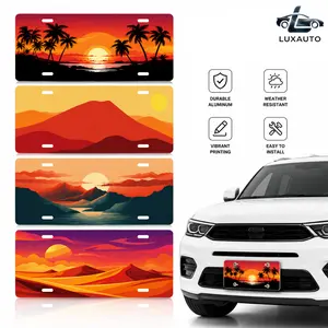Sunset Scenic License Plate (1PC), Universal Front Car Tag, Beach Mountain Desert Vanity Plate for Truck SUV Garage Wall Decor 5.9x11.8 inch (No Screws Included)