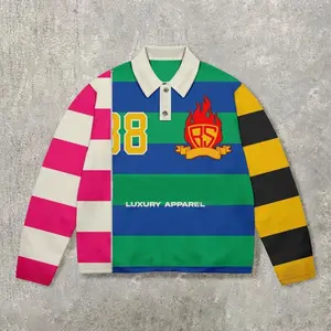 Men's Classic Fit Striped Jersey Rugby Shirt