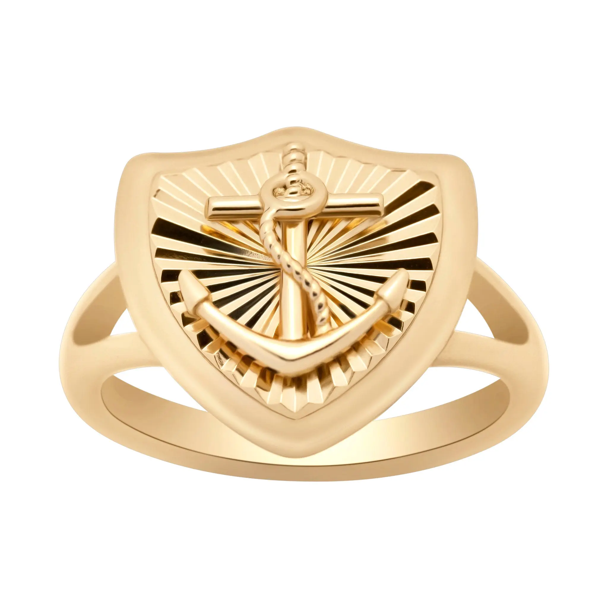 Mens Anchor Shield Ring - 14K Gold-Plated