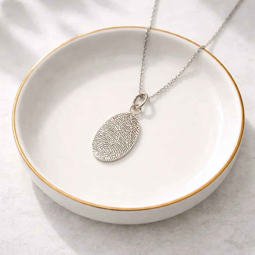 Sterling Silver Thumbprint Necklace – Memorial Jewelry for Loss of Loved One