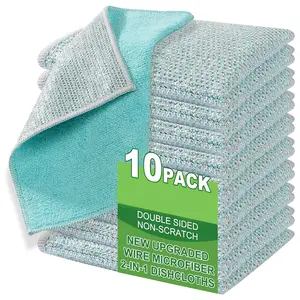 10pcs Non Scratch Wire Dishcloth Multipurpose Wire Dishwashing Rag for Wet and Dry,Metal Scrubbers for Cleaning Dishes,Dual-Sided Kitchen Cleaning Cloths with Mesh,Cleaning Tool for Pot