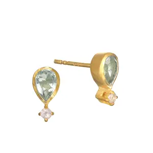 Satya Jewelry True Self Green Amethyst Stud Earrings- One year warranty