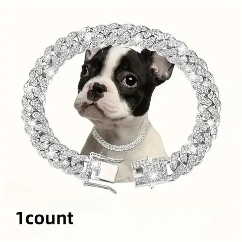 Rhinestone Decor Dog Cuban Chain Necklace, Adjustable Pet Necklace, Pet Jewelry Accessories for Small to Large Dogs & Cats #GLOBAL PICKS