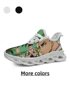 Neutral Greenish Tone Zen Island Anime Style Sneakers, Breathable Mesh, High Elastic Shock Absorption, Anti-Slip, Casual All-Season Shoes
