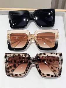 Women's Trendy Tinted Lens Square Frame, Vintage Casual Leopard Pattern Sunglasses for Everyday Use, Fashion Modern Accessories for Outdoor Activities