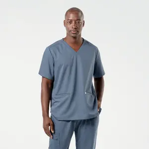 Zenir | Men's Double Pocket Scrub Top - Smoky Blue