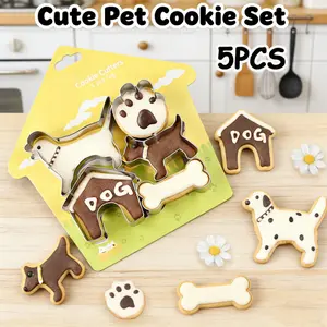 5-piece Dog Cookie Cutter Set - Stainless Steel Cookie Cutter with Small Dog, Bone and House Shapes, Suitable for Baking Cookies, Cakes and Pastries - Preferred Pet Theme Decoration, Durable Cookie Tool, Bakeware Utensils for Dog Lovers and Parties