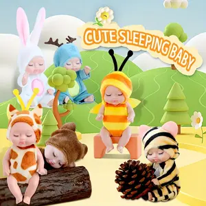 6 Pcs Animal Style Mini Doll Set, cute cartoon animal dolls with wearable removable clothes, safe smooth material, lovely appearance. Ideal for dress up pretend play, perfect gifts for little girls and kids over 3 years old.