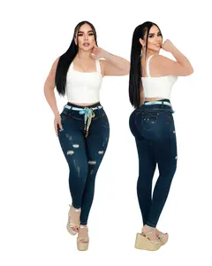Jeans colombiano levantacola Women's High-Waisted Push-Up with Front Rips & Push-Up Technology for Enhanced Curves Summer Style