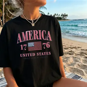 1776-Retro America 4th Of July Shirt Preppy Fourth of July Tshirt Trendy Oversized USA Tee Aesthetic Patriotic Shirt Cute Summer