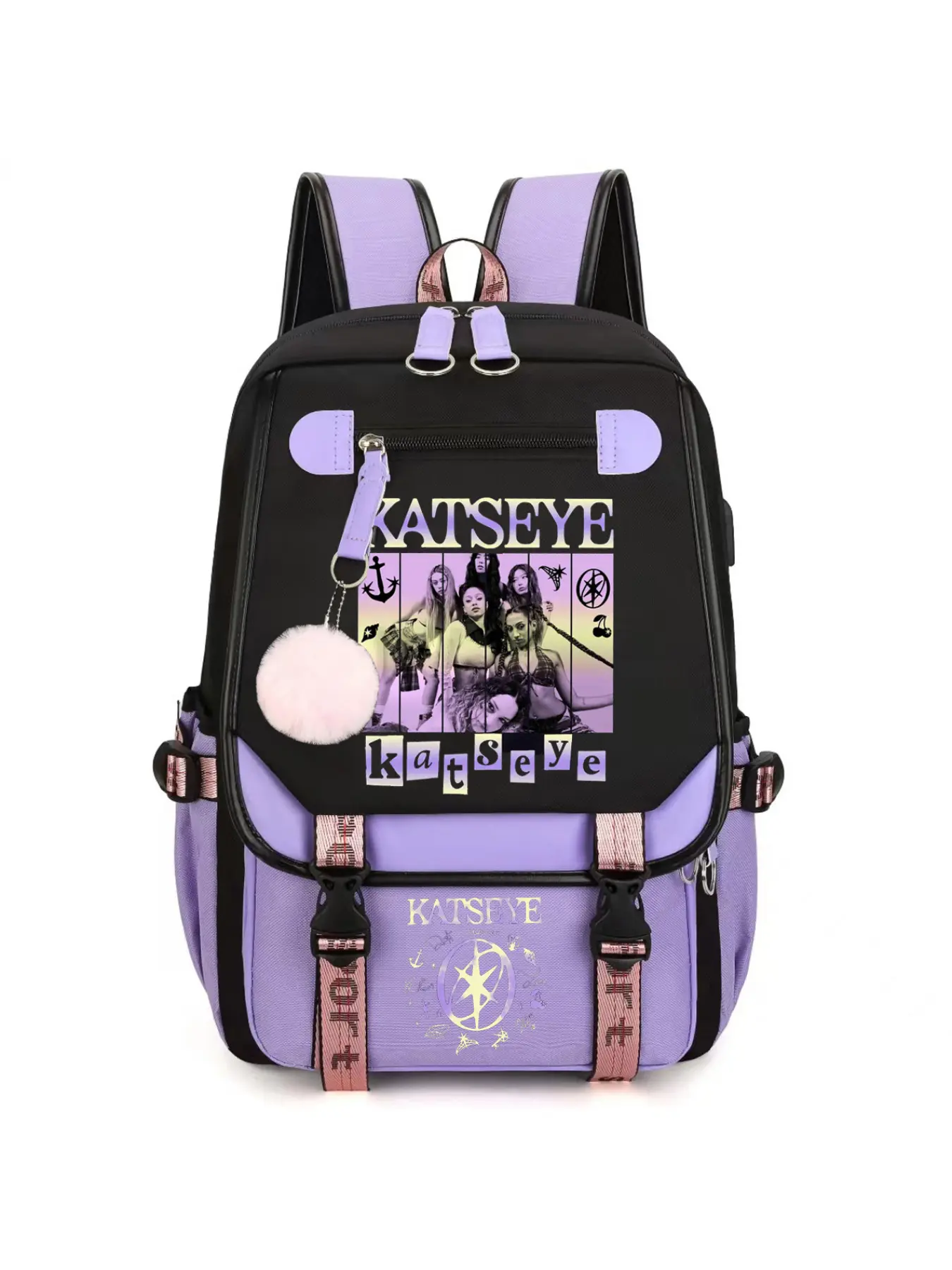KATSEYE Themed Casual Backpack, Lightweight Waterproof Canvas Laptop Bag, College School Rucksack with USB Port for Students