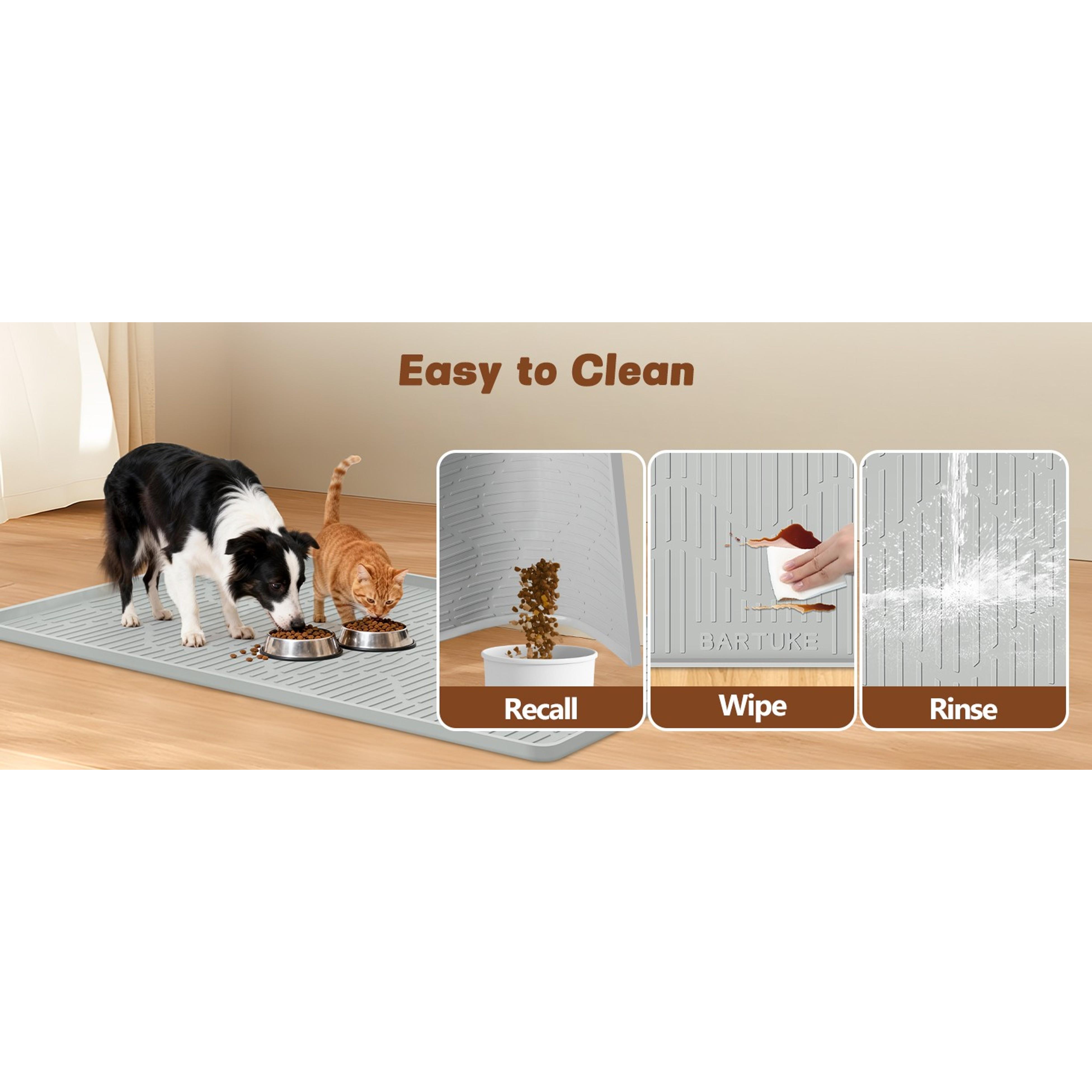Extra Large 46" x 32" Silicone Cat & Dog Food Mat Waterproof Leakproof Pet Feeding Placemat with Raised Edge Grey