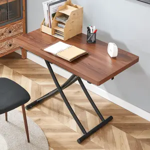 Modern Minimalist Multifunctional Lift Table with 0.8 Inch Thick MDF Desktop and Silver Metal Legs, Used as a Dressing Desk, Coffee-Table, Dining Table and Office Desk