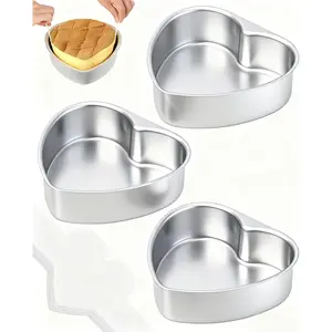 8 Inch Heart Cake Pan, 3 Pcs Aluminum Alloy Non Stick Heart Cake Mold with 60 Pcs Pan Liners for Kitchen Birthday Wedding