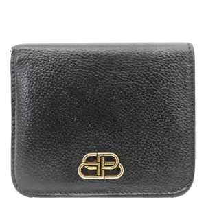 Pre-owned Balenciaga Leather Wallet Bifold Compact Black