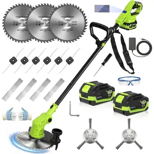 21V Lightweight Weed Wacker, Cordless String Trimmer & Brush  with Edging Wheels, 4-in-1 Electric, 2x 4.0Ah  & LCD Display & Strap, Foldable Edger with Wire Brush for Patio & Yard