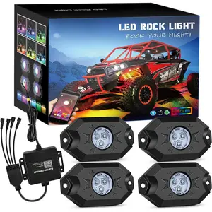 RGB LED Rock Lights Kit, 4 pods Underglow Multicolor Neon Light Pod with Bluetooth App Control Flashing Music Mode Wheel Well Light for Truck ATV UTV RZR SUV