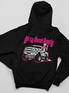 Dirty Diesel Supply Ford Powerstroke Offroading Skeleton Design Pullover Hooded Sweatshirt, Unisex Sweaters What to wear to a truck show workwear Casual Fleece Tops Unique Casual Design