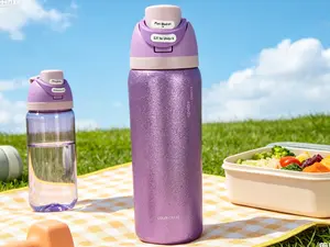 OWALA 32oz Drinkware Flask - Purple Glitter Finish, Push Button & Lift to Unlock Design, Ideal for On-the-Go Hydration  Tumbler Portable Mug Water Bottles Bottled  Stylish outdoorfun