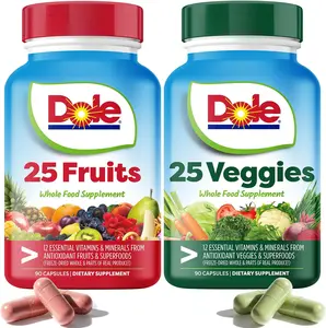 Dole Daily Fruits and Veggies Supplement - Whole Food Plant-Based Nutrition with 25 Fruits + 25 Vegetables, 12 Essential Vitamins & Minerals, Antioxidant Superfoods, 180 Capsules (2 Pack)