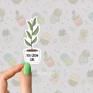 you grow girl flower stickers, positivity stickers, happiness sticker Flower Boho Books Plant Sticker Book lover Funny Plant Stickers for Tumblers and Water Bottles Waterproof 3"