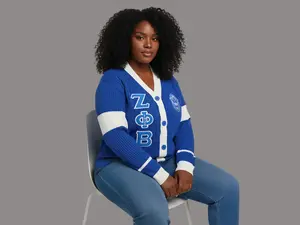 Zeta Phi Beta Royal Cardigan with White Stripes on sleeve with Embroidery
