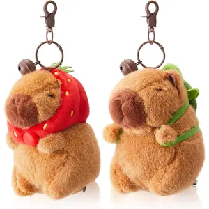 2 Pcs Capybara Plush Keychain Capybara Stuffed Animals Toy Pendant for Back to School Gifts Exchange Birthday Party(Turtle Bag, Strawberry Hood)