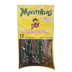 Marimbas Indy Cherry Flavor Lollypop Candy Covered with Spicy and Sour Powder 12 Pieces Sweet Snack Bonbon