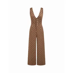 Cider Jacquard V-neck Geometric Wide Leg Overalls