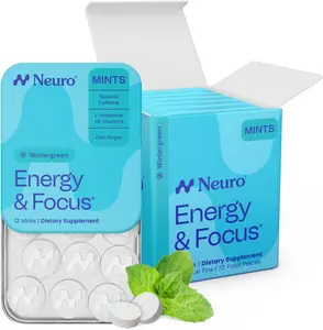 Neuro Wintergreen Energy & Focus Mints (72 Pieces) - Sugar Free with Natural Caffeine, L-theanine, Vitamin B12 & Vitamin B6