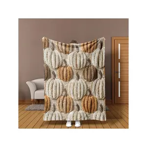3D Realistic Pumpkin Plush Blanket - Soft Beige/Brown/White/Gray Flannel Bedspread With 3D Pumpkin Patches, All-Season Cozy Throw For Women, , Couch, Bed, Or - Warm Fall & Winter Gift-30*40in