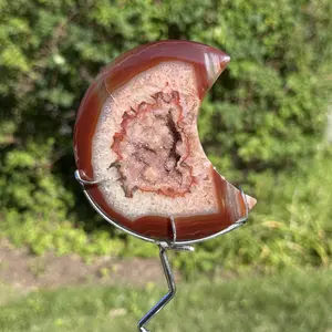 Hand Carved Carnelian Moons On Stands