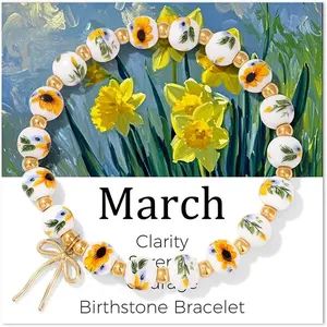 Birth Flower Bracelets, Beads Bow Charm Bracelet for Women  Birth Month Floral Birthstone Bracelets Birthflower  Birthday Gifts for Women