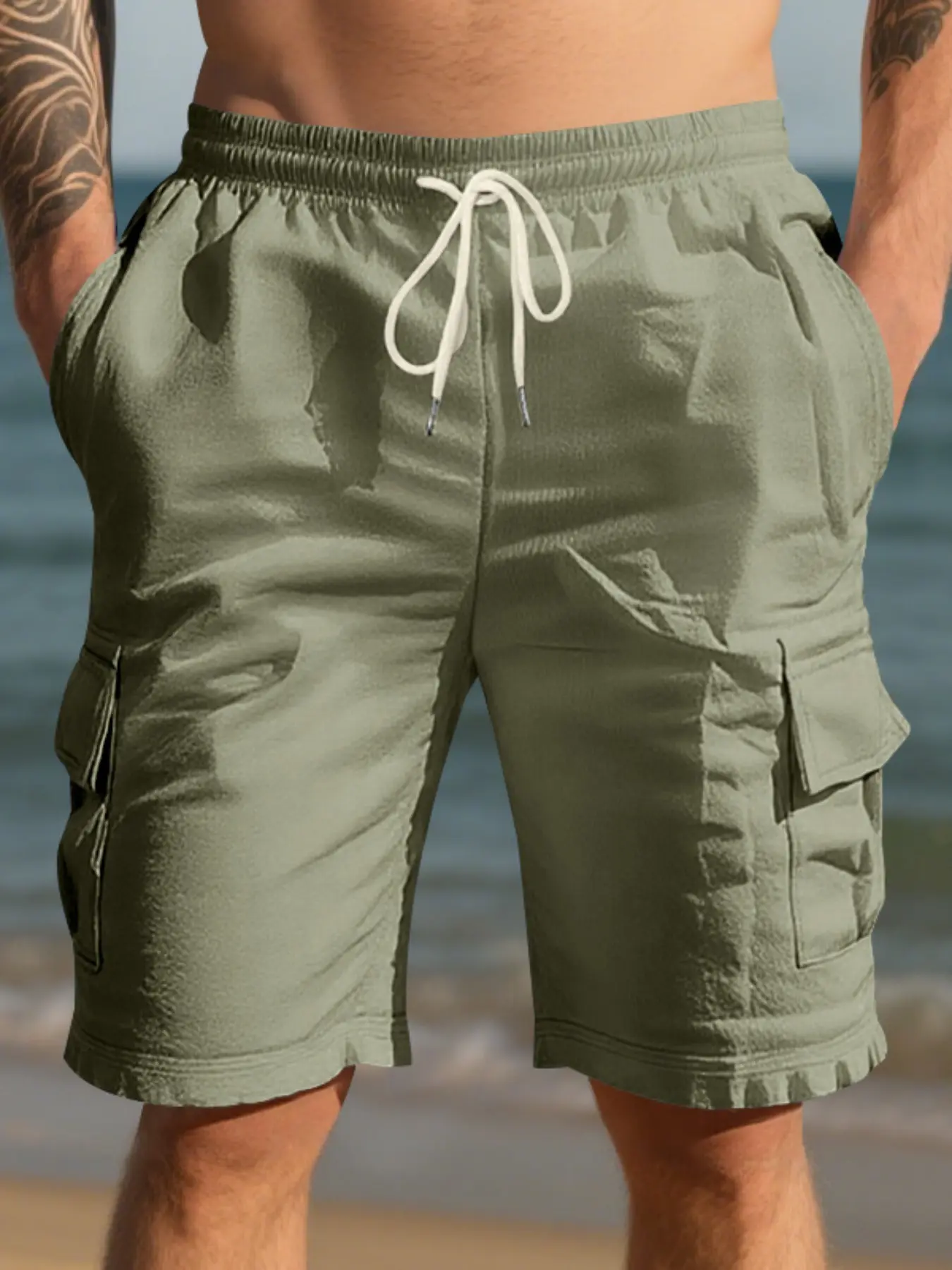 Men's Four-Season Lightweight Breathable Work Pants, Multi-Pocket Utility Loose Wide-Leg Casual Plain Shorts, Breathable Comfy Shorts, Comfortable and Stylish, Classic, Breathable Summer Shorts