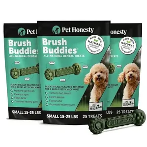 Brush Buddies All-Natural + Long Lasting Dental Treats for Small Sized Dogs - 3 Pack (75 Count)